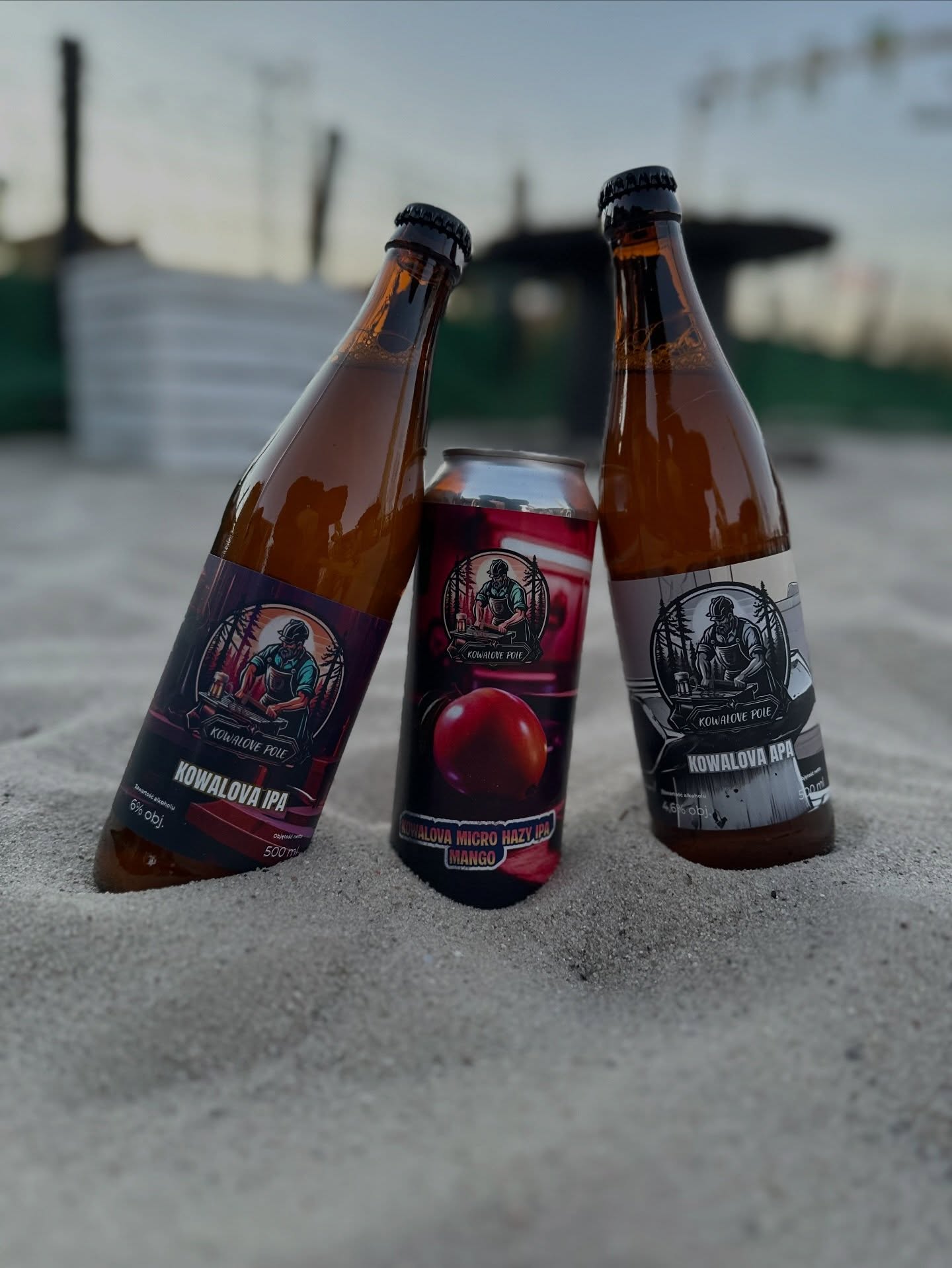 Kowalova IPA, APA i Mango Hazy IPA na piasku